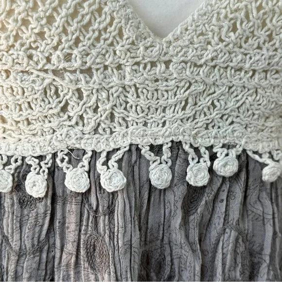 Cecico Crochet Boho Knit Triangle Floral Beach Cover Up Dress Gray White Medium - Picture 7 of 14